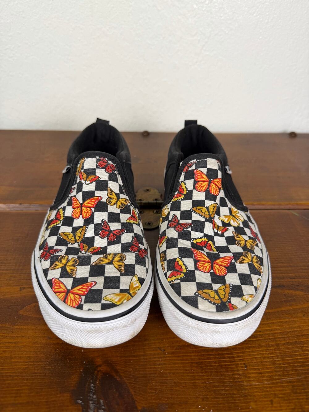Vans Butterfly Checkerboard Slip On Sneakers Black Red Gold